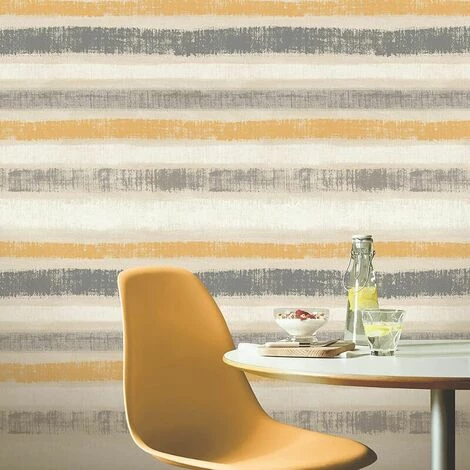 Arthouse Painted Stripe Ochre Wallpaper Paste The Wall Metallic Gold Grey Beige 2 Arthouse Painted Stripe Ochre Wallpaper Paste The Wall Metallic Gold Grey Beige - Image 2