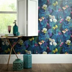 Arthouse Pindorama Flowers Floral Tropics Navy Wallpaper Pink Quality Designer -ARTHOUSE SHOP 10724401 3