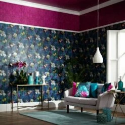 Arthouse Pindorama Flowers Floral Tropics Navy Wallpaper Pink Quality Designer -ARTHOUSE SHOP 10724401 4