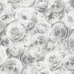 Arthouse Wild Rose Floral Wallpaper Silver Grey Petals Flowers 3d Feature Wall