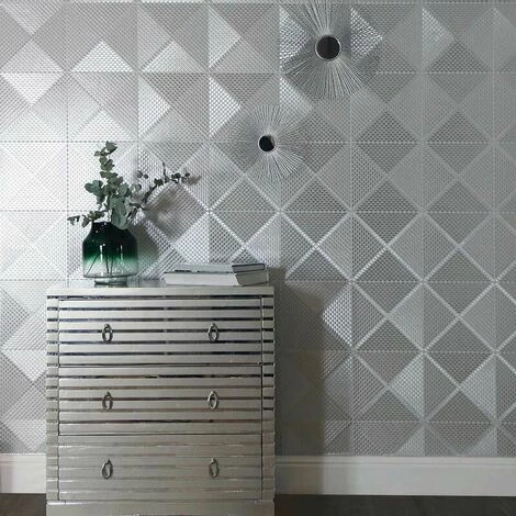 Silver Foil Diamond Geometric Wallpaper Textured Vinyl Shimmer Arthouse Gianni Silver Foil Diamond Geometric Wallpaper Textured Vinyl Shimmer Arthouse Gianni -ARTHOUSE SHOP 11281604 2
