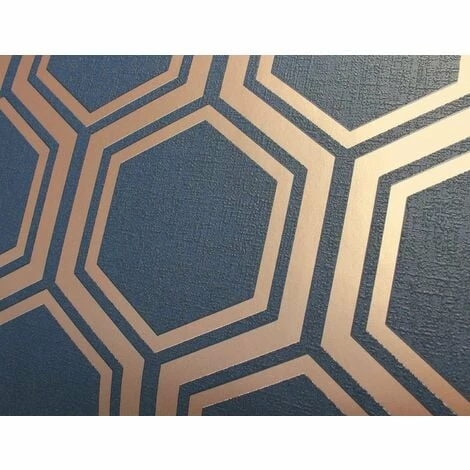 Hexagon Geometric Wallpaper Navy Blue Gold Metallic Textured Arthouse Luxe 3 Hexagon Geometric Wallpaper Navy Blue Gold Metallic Textured Arthouse Luxe - Image 3