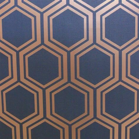 Hexagon Geometric Wallpaper Navy Blue Gold Metallic Textured Arthouse Luxe 4 Hexagon Geometric Wallpaper Navy Blue Gold Metallic Textured Arthouse Luxe - Image 4