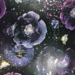 Purple Teal Floral Stars Wallpaper Butterfly Flowers Glitter Arthouse Nocturnal