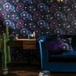 Purple Teal Floral Stars Wallpaper Butterfly Flowers Glitter Arthouse Nocturnal -ARTHOUSE SHOP 12162820 3