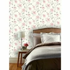 Arthouse Floral Trail Wallpaper White Grey Pink Metallic Shiny Flower Antoinette -ARTHOUSE SHOP 12223005 3