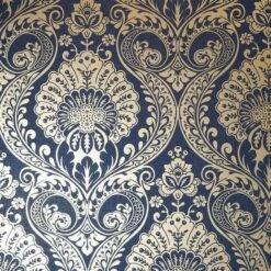 Damask Wallpaper Navy Blue Gold Metallic Shimmer Textured Arthouse Decoris