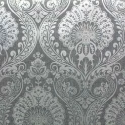 Damask Wallpaper Gunmetal Grey Silver Metallic Shimmer Textured Arthouse Decoris