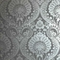Damask Wallpaper Gunmetal Grey Silver Metallic Shimmer Textured Arthouse Decoris -ARTHOUSE SHOP 12359877 3