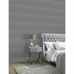 Damask Wallpaper Gunmetal Grey Silver Metallic Shimmer Textured Arthouse Decoris -ARTHOUSE SHOP 12359877 4