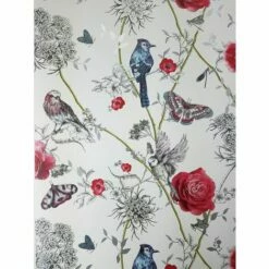 Paradise Garden Birds White Glitter Floral Wallpaper Shimmer Arthouse Blue Pink