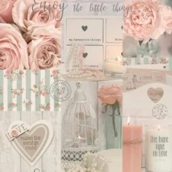 ARTHOUSE Diamond Rose Floral Glitter Wallpaper Collage Candles Pearls Pink Teal Vinyl