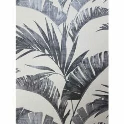Banana Palm Leaf Wallpaper Charcoal Off White Grey Metallic Paste Wall Arthouse