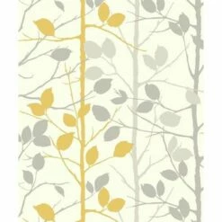 Mustard Yellow Grey Woodland Wallpaper Forest Trees Branches Metallic Arthouse