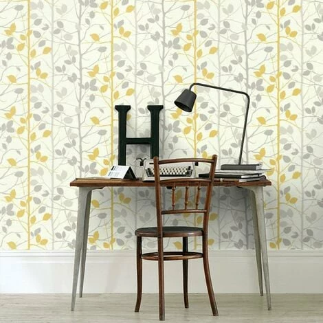 Mustard Yellow Grey Woodland Wallpaper Forest Trees Branches Metallic Arthouse 2 Mustard Yellow Grey Woodland Wallpaper Forest Trees Branches Metallic Arthouse - Image 2