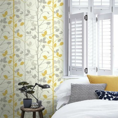 Mustard Yellow Grey Woodland Wallpaper Forest Trees Branches Metallic Arthouse 4 Mustard Yellow Grey Woodland Wallpaper Forest Trees Branches Metallic Arthouse - Image 4