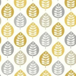 Metallic Leaf Wallpaper Ochre Yellow Grey White Gold Floral Arthouse Amira