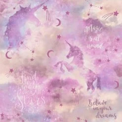 Arthouse Glitter Unicorn Wallpaper Blush Pink Stars Shimmer Typography Vinyl