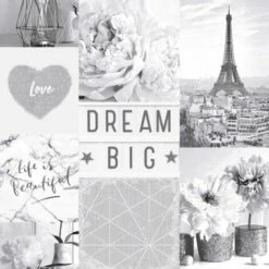 Arthouse Life Is Beautiful Mono Wallpaper - Glitter Paris City Love Heart - 692100
