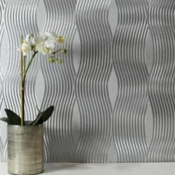 Arthouse Foil Wave Silver Wallpaper Textured Vinyl Reflective - 294501