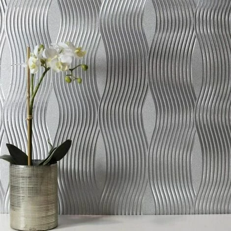 Arthouse Foil Wave Silver Wallpaper Textured Vinyl Reflective - 294501 Arthouse Foil Wave Silver Wallpaper Textured Vinyl Reflective - 294501 -ARTHOUSE SHOP 23694819 1