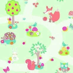 Forest Friends Wallpaper Arthouse Mint Green Fox Bird Animals Kids Nursery