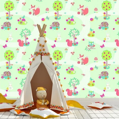 Forest Friends Wallpaper Arthouse Mint Green Fox Bird Animals Kids Nursery 2 Forest Friends Wallpaper Arthouse Mint Green Fox Bird Animals Kids Nursery - Image 2