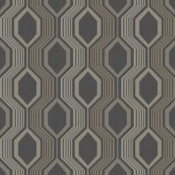 Hexagon Geometric Wallpaper Arthouse Charcoal Gold Metallic Shimmer Paste Wall