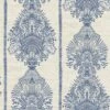 Silk Road Damask Wallpaper Indigo Blue Floral Cream Natural Metallic Arthouse