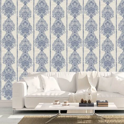 Silk Road Damask Wallpaper Indigo Blue Floral Cream Natural Metallic Arthouse Silk Road Damask Wallpaper Indigo Blue Floral Cream Natural Metallic Arthouse -ARTHOUSE SHOP 27803071 2