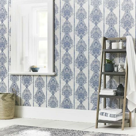 Silk Road Damask Wallpaper Indigo Blue Floral Cream Natural Metallic Arthouse Silk Road Damask Wallpaper Indigo Blue Floral Cream Natural Metallic Arthouse -ARTHOUSE SHOP 27803071 3