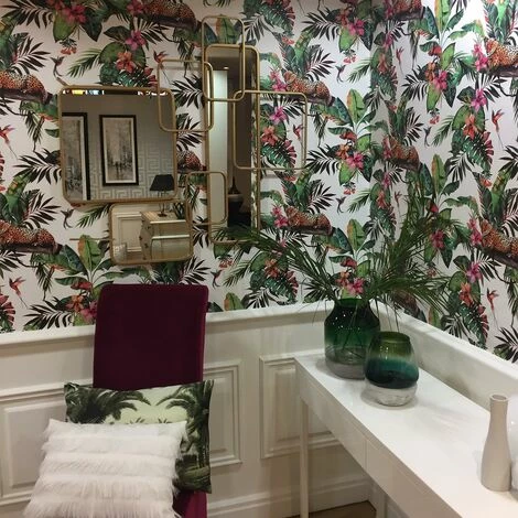 Animal Jungle White Wallpaper Arthouse Green Tropical Floral Leopards Birds Animal Jungle White Wallpaper Arthouse Green Tropical Floral Leopards Birds -ARTHOUSE SHOP 27861539 2