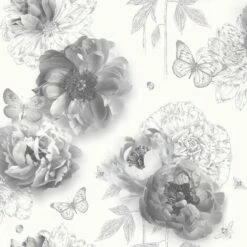 Flower Garden Mono Wallpaper Arthouse Textured Vinyl Glitter Floral Butterfly