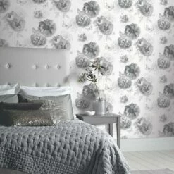 Flower Garden Mono Wallpaper Arthouse Textured Vinyl Glitter Floral Butterfly -ARTHOUSE SHOP 28172177 3