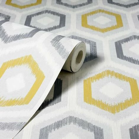 Ikat Geometric Wallpaper Arthouse Ochre Yellow Grey White Textured Vinyl Retro Ikat Geometric Wallpaper Arthouse Ochre Yellow Grey White Textured Vinyl Retro -ARTHOUSE SHOP 28424483 3