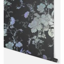 Fleurette Charcoal Wallpaper Arthouse Black Silver Glitter Holographic Floral -ARTHOUSE SHOP 29035510 3