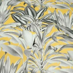 Greenhouse Plants Wallpaper Arthouse Tropical Jungle Grey Ochre Yellow -ARTHOUSE SHOP 29093133 3