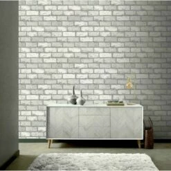 Arthouse Metallic Silver White Grey Wallpaper Brick Wall Realistic 3d Rustic