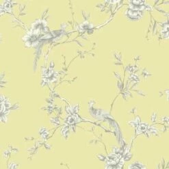 Arthouse Chinoise Yellow Wallpaper Floral Birds Heavyweight Wallpaper