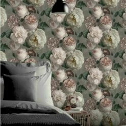 Arthouse Luxury Highgrove Floral Bloom Vintage Warm Grey Blush Cream Wallpaper