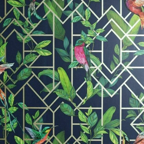 Arthouse Deco Tropical Metallic Silver Navy Green Birds Geo Wallpaper 908003 Arthouse Deco Tropical Metallic Silver Navy Green Birds Geo Wallpaper 908003 -ARTHOUSE SHOP 29316720 2