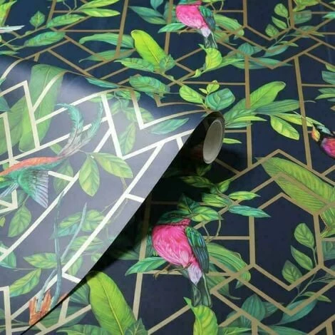 Arthouse Deco Tropical Metallic Silver Navy Green Birds Geo Wallpaper 908003 Arthouse Deco Tropical Metallic Silver Navy Green Birds Geo Wallpaper 908003 -ARTHOUSE SHOP 29316720 3