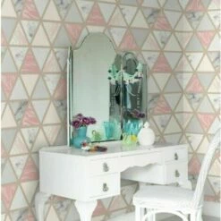 Arthouse Pink Grey Marble Metallic Rose Gold Geometric Triangle Wallpaper