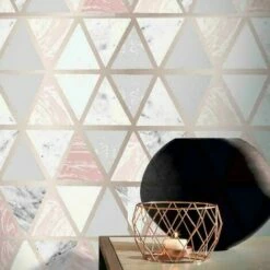 Arthouse Pink Grey Marble Metallic Rose Gold Geometric Triangle Wallpaper -ARTHOUSE SHOP 29316730 3