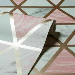 Arthouse Pink Grey Marble Metallic Rose Gold Geometric Triangle Wallpaper -ARTHOUSE SHOP 29316730 4