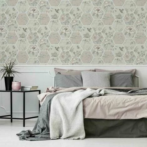 Arthouse Chinoise Decoupage Pink Grey Geometric Birds Floral Patchwork Wallpaper Arthouse Chinoise Decoupage Pink Grey Geometric Birds Floral Patchwork Wallpaper -ARTHOUSE SHOP 29318048 3