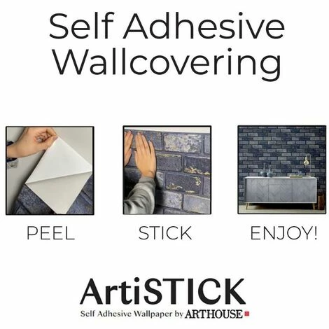 Arthouse Metallic Brick Effect Navy ArtiStick Peel And Stick Wallpaper Vinyl Arthouse Metallic Brick Effect Navy ArtiStick Peel And Stick Wallpaper Vinyl -ARTHOUSE SHOP 29490832 2
