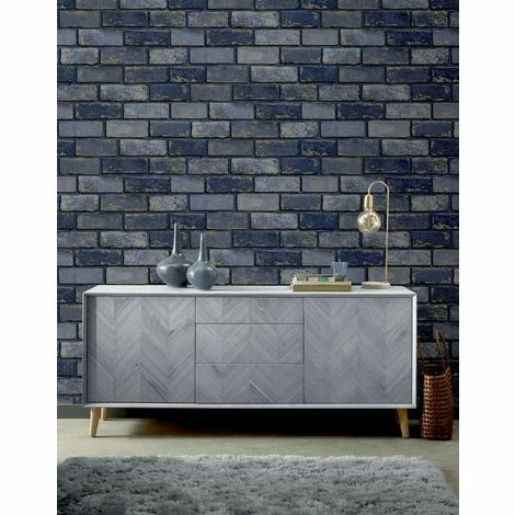 Arthouse Metallic Brick Effect Navy ArtiStick Peel And Stick Wallpaper Vinyl Arthouse Metallic Brick Effect Navy ArtiStick Peel And Stick Wallpaper Vinyl -ARTHOUSE SHOP 29490832 3