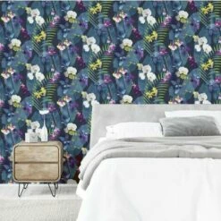 Arthouse Pindorama Navy ArtiStick Peel And Stick Wallpaper Flower Orchid Vinyl -ARTHOUSE SHOP 29490849 3