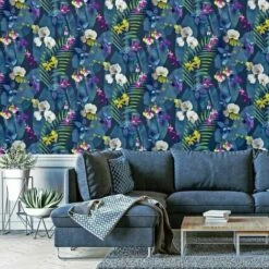 Arthouse Pindorama Navy ArtiStick Peel And Stick Wallpaper Flower Orchid Vinyl -ARTHOUSE SHOP 29490849 4